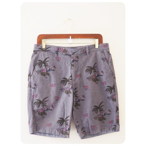 !! Ted Baker London Tropical Palm Tree Print Grey Shorts sz 32 - Picture 2 of 6